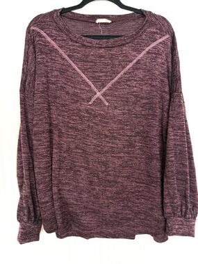 Oddy Soft Heathered Plum Long-Sleeve Women's Top Size Large